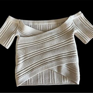 aerie Cream Ribbed Off-Shoulder Sweater Top